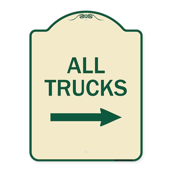 Signmission Driveway All Trucks W/ Right Arrow Heavy-Gauge Aluminum Architectural Sign, 24" x 18", TG-1824-24129 A-DES-TG-1824-24129 - main